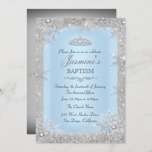 Silver Winter Wonderland Blue Baptism Christening Kaart (Voorkant / Achterkant)