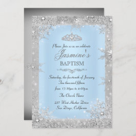 Silver Winter Wonderland Blue Baptism Christening Kaart