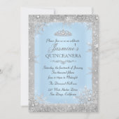Silver Winter Wonderland Blue Quinceanera Invite Kaart (Voorkant)