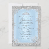 Silver Winter Wonderland Blue Quinceanera Invite Kaart (Voorkant)