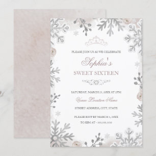 Silver Winter Wonderland Blush Sweet 16th Birthday Kaart