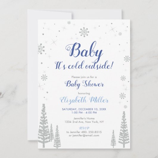 Silver Winter Wonderland - Boy Baby shower Invite Kaart (Voorkant)