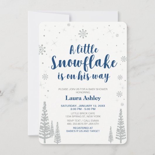 Silver Winter Wonderland, Boy Baby shower Kaart (Voorkant)