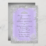 Silver Winter Wonderland paars, zoet 16 Invite Kaart<br><div class="desc">Zilver & Paarse zoete uitnodiging van 16 september.  sneeuwvlokken en tiara-ontwerp. Let op: alle platte afbeeldingen hebben geen echte juwelen!</div>