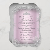 Silver Winter Wonderland Pink Sweet 16 Invite 2 Kaart (Voorkant / Achterkant)