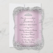 Silver Winter Wonderland Pink Sweet 16 Invite 2 Kaart (Voorkant)