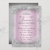 Silver Winter Wonderland Pink Sweet 16 Uitnodiging (Voorkant / Achterkant)
