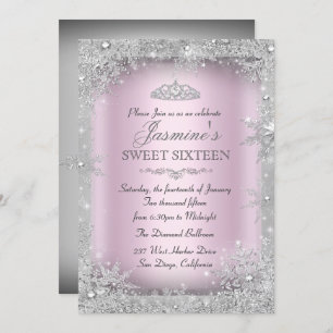 Silver Winter Wonderland Pink Sweet 16 Uitnodiging