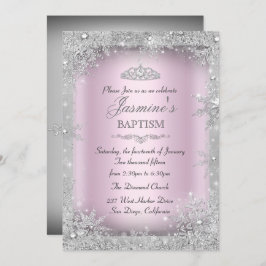 Silver Winter Wonderland Roze Baptisme Christening Kaart