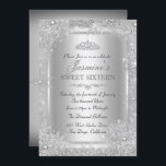 Silver Winter Wonderland Sweet 16 Kaart<br><div class="desc">Silver Sweet 16 Birthday Invitation.  sneeuwvlokken en tiara-ontwerp. Let op: alle platte afbeeldingen hebben geen echte juwelen!</div>