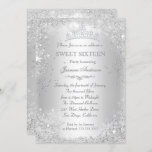 Silver Winter Wonderland Sweet 16 Tiara Kaart<br><div class="desc">Silver Sweet 16 Birthday Invitation.  sneeuwvlokken en tiara-ontwerp. Let op: alle platte afbeeldingen hebben geen echte juwelen!</div>