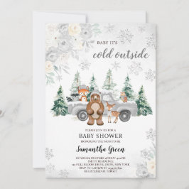 Silver Winter Woodland Baby shower Kaart