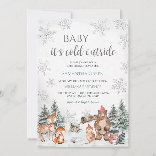 Silver Winter Woodland Baby shower Kaart (Voorkant)