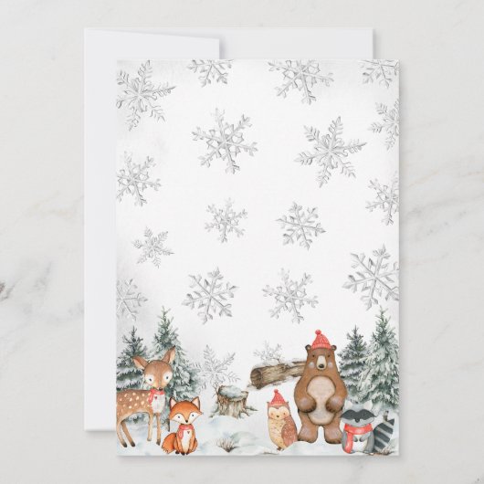 Silver Winter Woodland Baby shower Kaart (Achterkant)