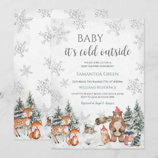 Silver Winter Woodland Baby shower Kaart (Voorkant / Achterkant)