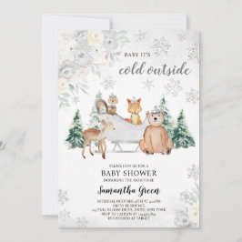 Silver Winter Woodland Baby shower Kaart