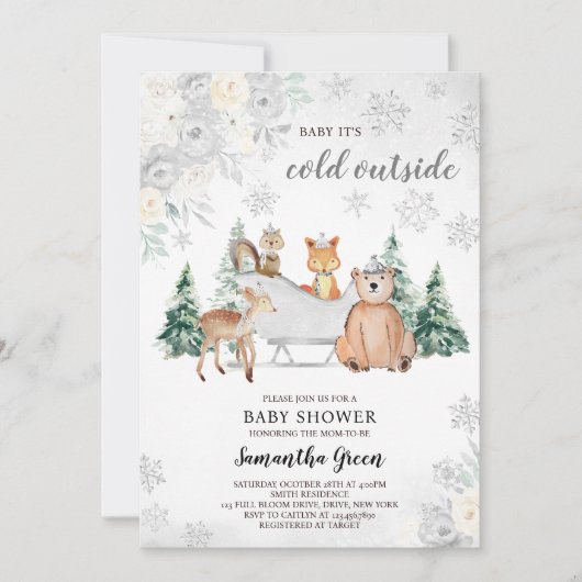 Silver Winter Woodland Baby shower Kaart (Voorkant)