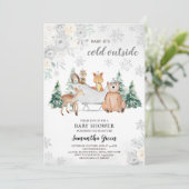 Silver Winter Woodland Baby shower Kaart (Staand voorkant)