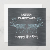 Silver wish card Christmas new year blue reindeer Feestdagenkaart (Voorkant / Achterkant)