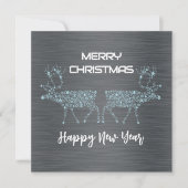 Silver wish card Christmas new year blue reindeer Feestdagenkaart (Voorkant)