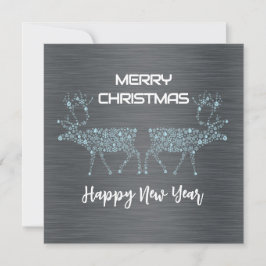 Silver wish card Christmas new year blue reindeer Feestdagenkaart