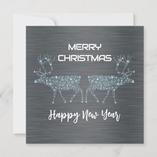 Silver wish card Christmas new year blue reindeer Feestdagenkaart (Voorkant)