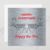 Silver wish card Merry Christmas new year reindeer Feestdagenkaart (Voorkant / Achterkant)