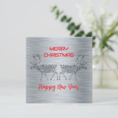 Silver wish card Merry Christmas new year reindeer Feestdagenkaart (Staand voorkant)