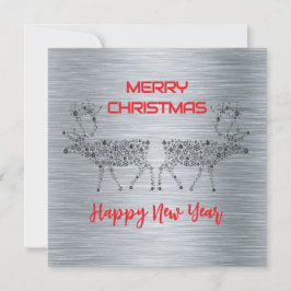 Silver wish card Merry Christmas new year reindeer Feestdagenkaart