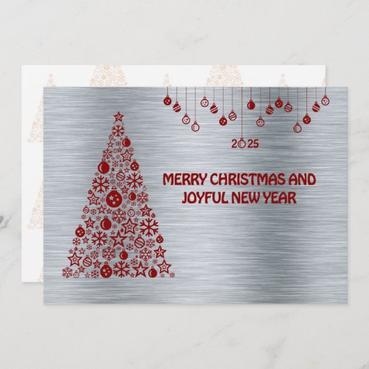 Silver wish card New Year met tree & balls Feestdagenkaart (Voorkant / Achterkant)