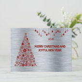 Silver wish card New Year met tree & balls Feestdagenkaart (Staand voorkant)