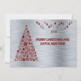 Silver wish card New Year met tree & balls Feestdagenkaart