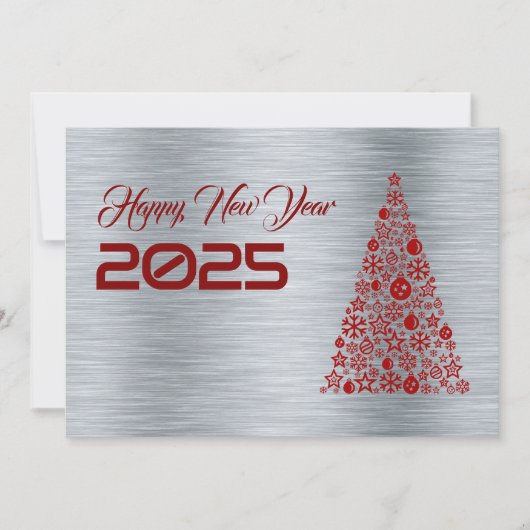 Silver wish card New Year with christmas tree Feestdagenkaart (Voorkant)
