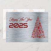 Silver wish card New Year with christmas tree Feestdagenkaart (Voorkant / Achterkant)