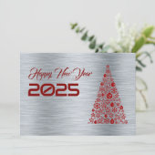 Silver wish card New Year with christmas tree Feestdagenkaart (Staand voorkant)