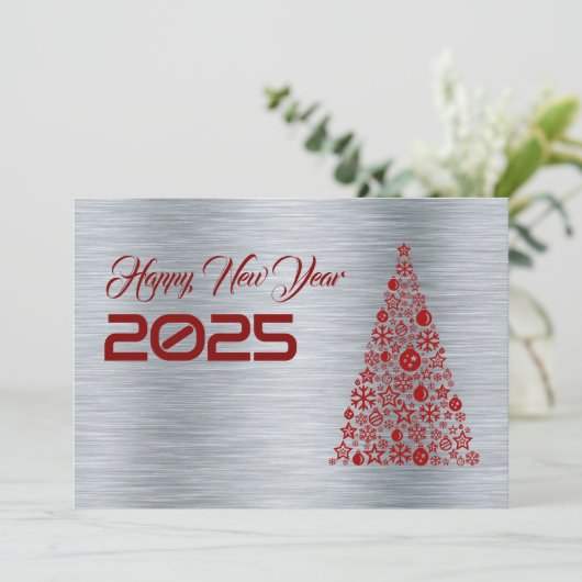 Silver wish card New Year with christmas tree Feestdagenkaart (Staand voorkant)
