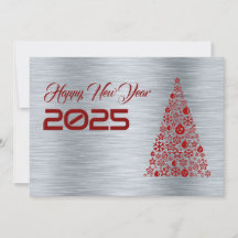 Silver wish card New Year with christmas tree