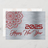 Silver wish card New Year with mandala Feestdagenkaart (Voorkant / Achterkant)