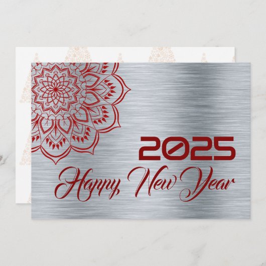 Silver wish card New Year with mandala Feestdagenkaart (Voorkant / Achterkant)