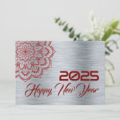 Silver wish card New Year with mandala Feestdagenkaart (Staand voorkant)