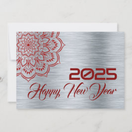 Silver wish card New Year with mandala Feestdagenkaart