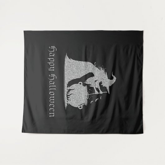 Silver Witch & Cauldron Halloween foto achtergrond Wandkleed (Voorkant (horizontaal))