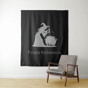 Silver Witch & Cauldron Halloween foto achtergrond Wandkleed