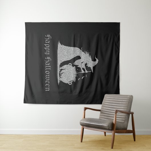 Silver Witch & Cauldron Halloween foto achtergrond Wandkleed (In Situ (horizontaal))