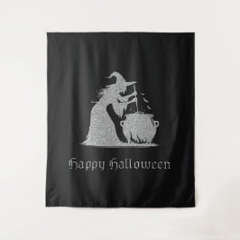 Silver Witch & Cauldron Halloween foto achtergrond Wandkleed