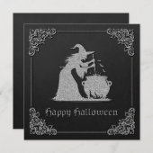 Silver Witch & Cauldron Halloween Wenskaart (Voorkant / Achterkant)