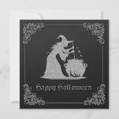 Silver Witch & Cauldron Halloween Wenskaart (Voorkant)