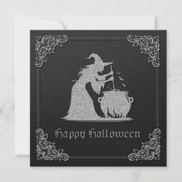 Silver Witch & Cauldron Halloween Wenskaart