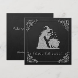 Silver Witch & Cauldron Halloween Wenskaart