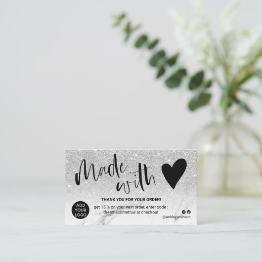 SIlver witte marmer bedankt dat je met liefde hebt Visitekaartje (Staand voorkant)